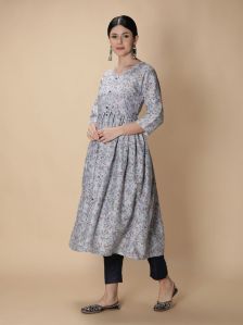 Cotton Slub Floral Printed Anarkali Women Kurta