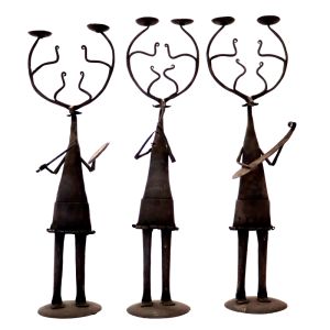 Set of 3 Wrought Iron Standing Goat Candle Stand