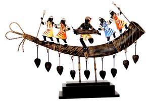 WI-241 Wrought Iron Dancing Tribal Group On Bigul Figurine