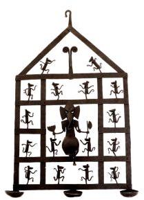 Wrought Iron Ganesha with Mouse T-Light Wall Hanging