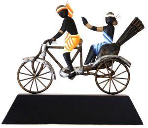 Wrought Iron Madia-Madin Couple Riding Rickshaw Figurine