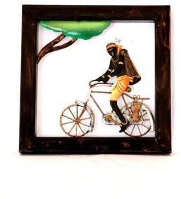 wrought iron made riding bicycle wall hanging