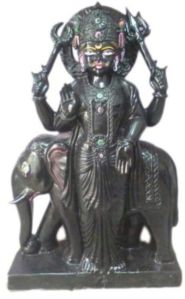 Black Marble Shani Dev Statue with Elephant