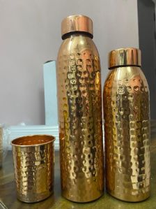 Hammered Copper Bottle & Glass Set