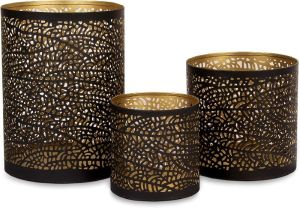 Set of 3 Black and Gold Metal Hurricane Candle Holder