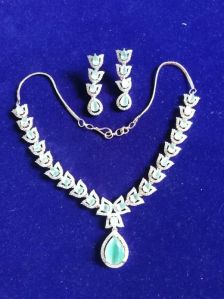 American Diamond Blue Stone Necklace Set