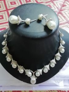 American Diamond Pearl Necklace Set