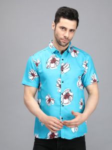 Mens Light Blue Printed Shirt
