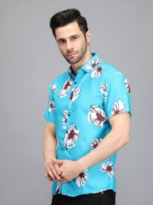 Mens Light Blue Printed Shirt