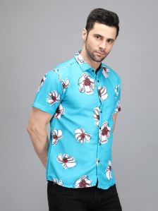 Mens Light Blue Printed Shirt
