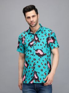 Mens Light Green Printed Shirt