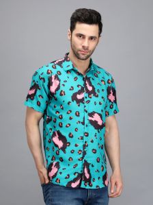 Mens Light Green Printed Shirt