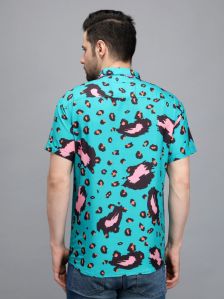 Mens Light Green Printed Shirt