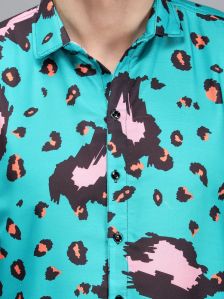 Mens Light Green Printed Shirt