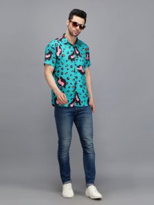 Mens Light Green Printed Shirt