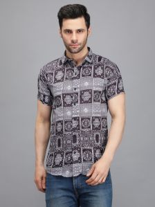 Men Short Sleeve Black Box Printed Shirt