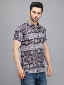 Men Short Sleeve Black Box Printed Shirt