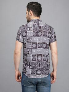 Men Short Sleeve Black Box Printed Shirt