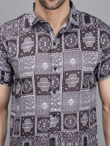Men Short Sleeve Black Box Printed Shirt