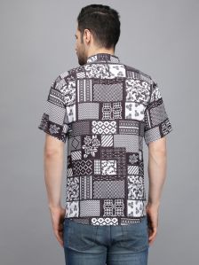 Men Short Sleeve Black Flower Box Printed Shirt