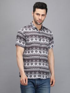 Mens Black Sanganeri Printed Shirt