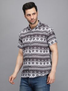Mens Black Sanganeri Printed Shirt