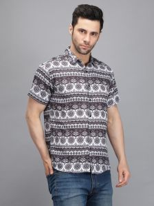 Mens Black Sanganeri Printed Shirt