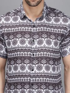 Mens Black Sanganeri Printed Shirt