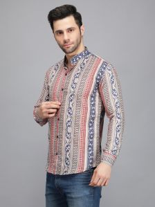 Men Red Lining Printed Shirt
