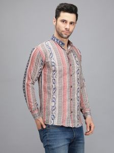 Men Red Lining Printed Shirt