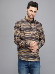 Black & Yellow Rajwadi Printed Men Short Kurta