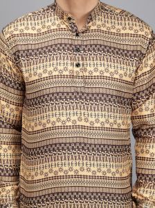 Yellow Rajwadi Printed Men Short Kurta