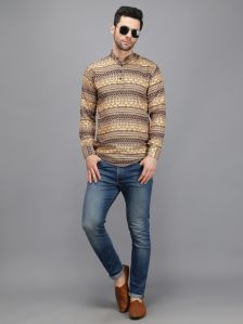 Yellow Rajwadi Printed Men Short Kurta