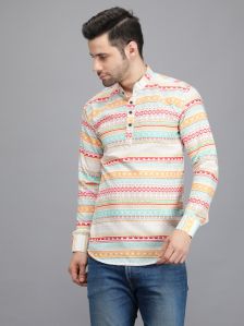 Men Multi Flower Printed Short Kurta