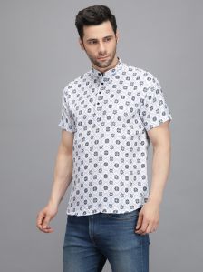 Men Navy Blue Mini Flower Printed Short Kurta