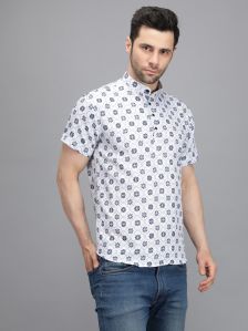 Men Navy Blue Mini Flower Printed Short Kurta