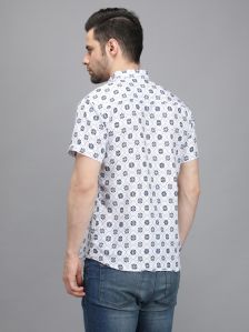 Men Navy Blue Mini Flower Printed Short Kurta