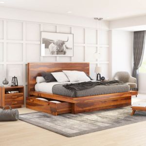 Aura Solid Wood Platform Queen Size Bed