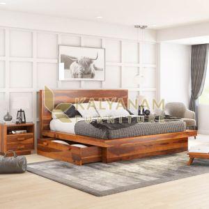 Aura Solid Wood Platform Queen Size Bed