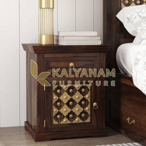 Brass Inlay Bedside Table