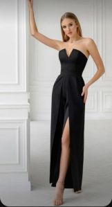 Black Strapless V-Neck Jumpsuit