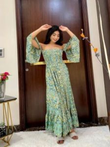 Ladies Light Green Boho Maxi Dress