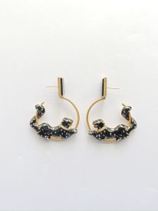 Black Panther Black Enamel Brass Earrings