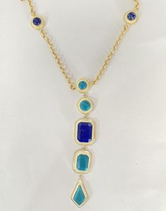 Gemstone Long Brass Necklace