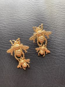 Gold Plated Bee Brass Earrings