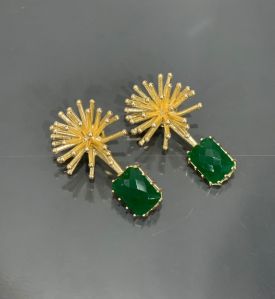 Green Onyx Stone Handmade Brass Earrings