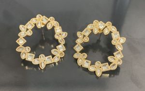 Mirror Stone Abstract Modern Brass Earrings