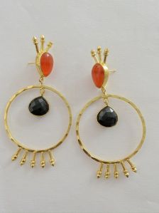 Red & Black Stone Handmade Brass Earrings