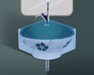 Aqua Green Corner Table Top Wash Basin