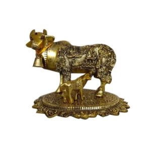 Brass Kamdhenu Cow Calf Statue